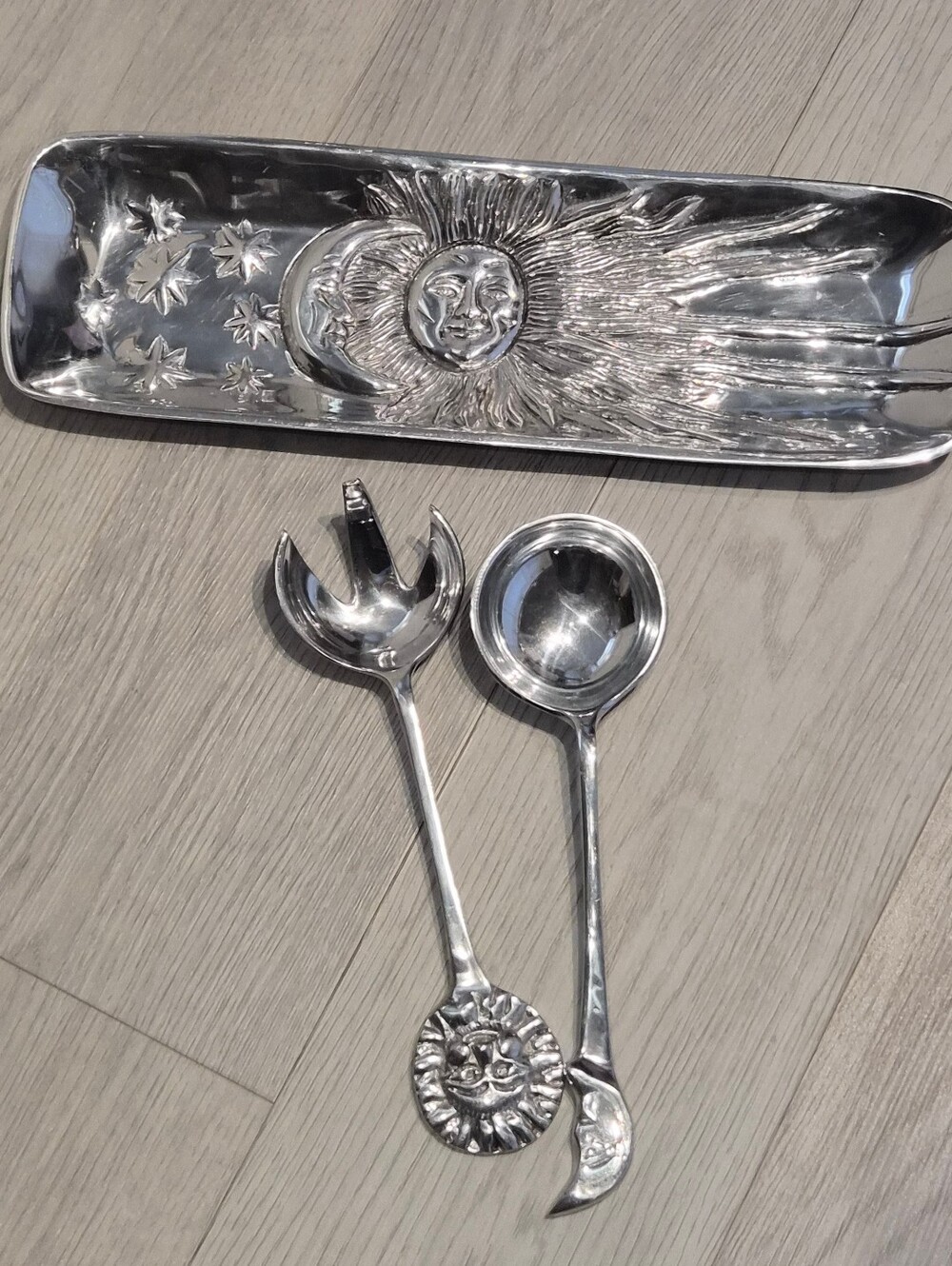 Silver Sun & Moon Celestial Serving Set with Salad Servers